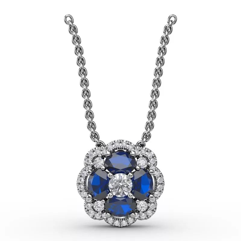 women's necklaces with delicate design -Fana Love in Bloom Sapphire and Diamond Pendant 1574