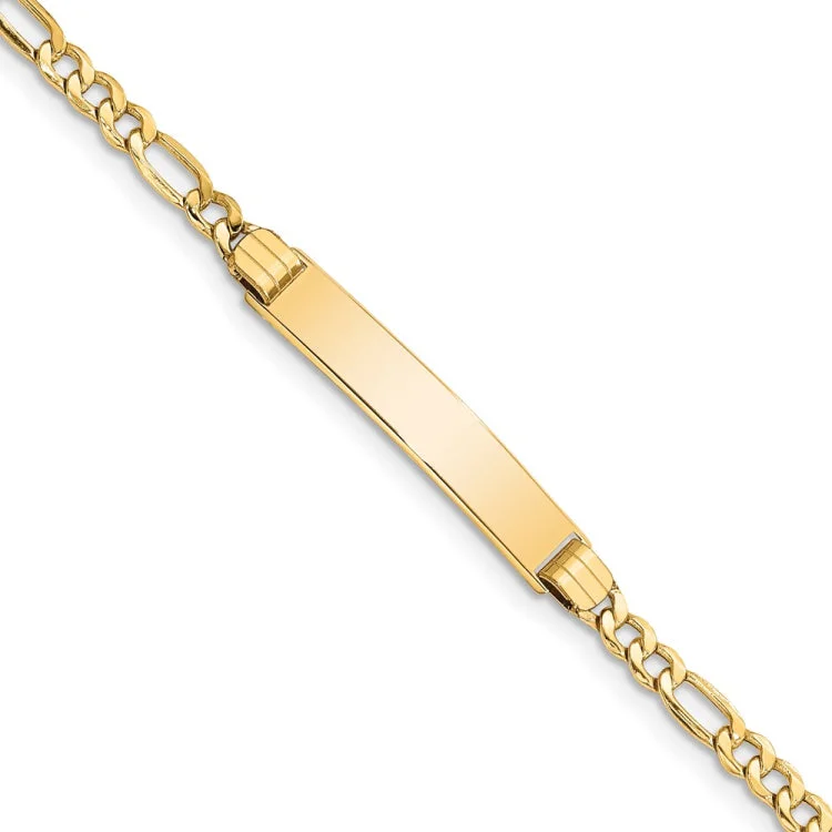 women's bracelets with unique etching -14k Semi-solid Polished Figaro Link ID Bracelet