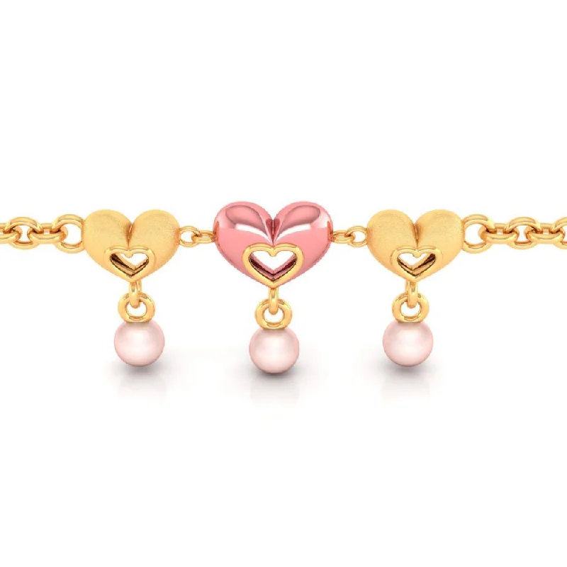 women's bracelets with adjustable closure -Multiple Hearts With Pink Ball 18k Gold Bracelet