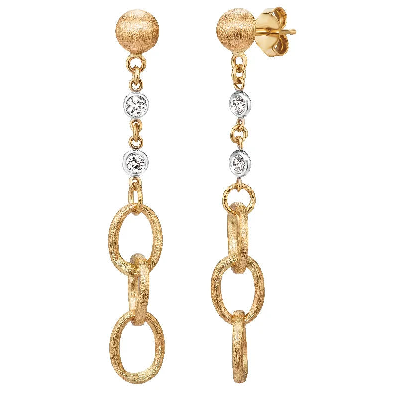 women's earrings with sapphire -14K Yellow & White Diamond Link Drop Earrings