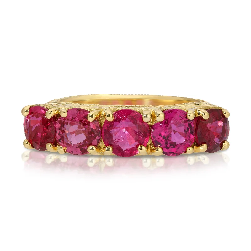 women's rings with platinum band -5-Stone Ruby Ring