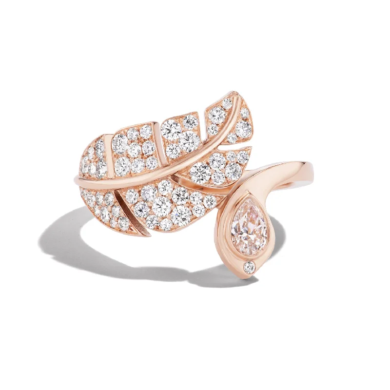 women's engagement rings with understated beauty -PAVÉ DIAMOND SNAKE AND LEAF RING