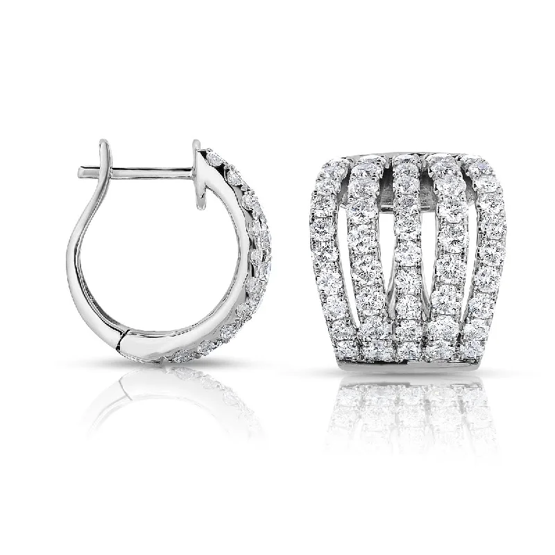 women's earrings with floral pattern -14K White Gold Diamond Multi-Row Huggie Earrings