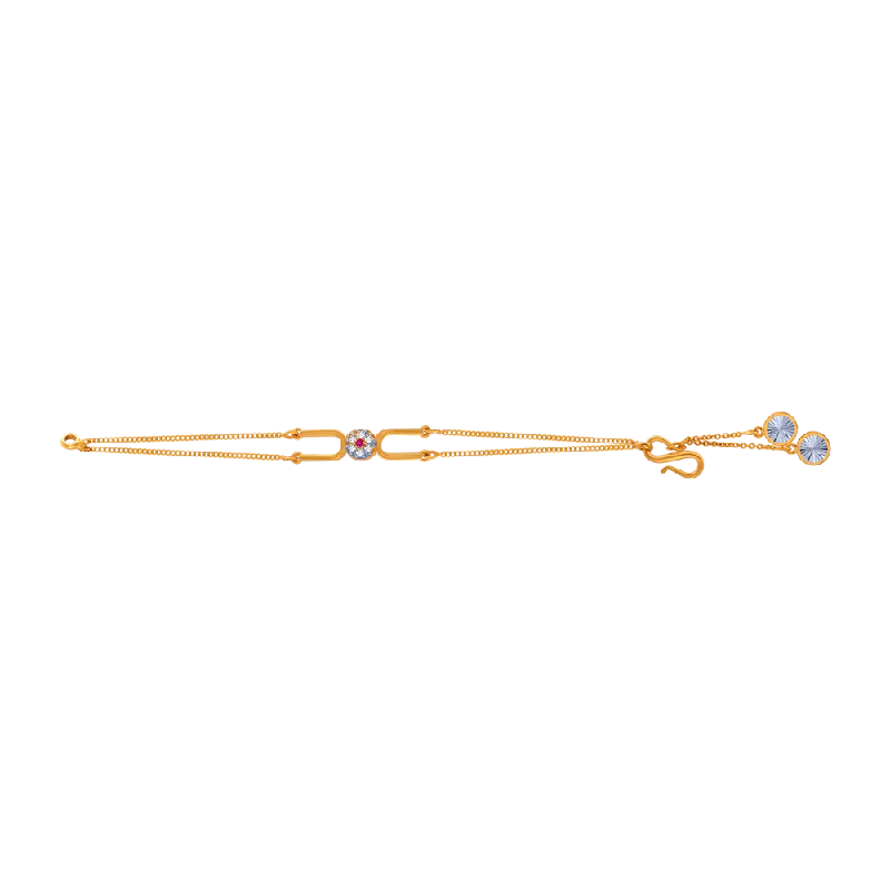 women's bracelets with unique centerpiece -14KT (585) Yellow Gold And American Diamond Bracelet For Women