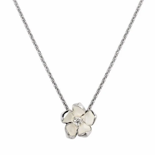 women's necklaces with heart-shaped design -Cherry Blossom Large Flower Pendant - Silver & Diamond