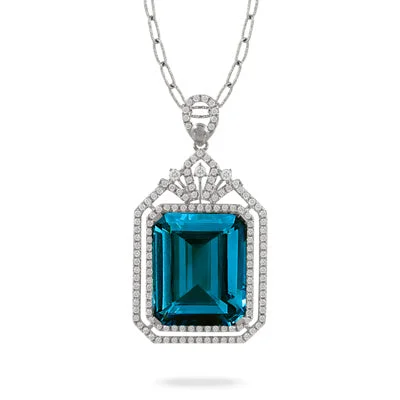 women's necklaces with custom engraving -Doves London Blue Topaz and Diamond Pendant P10249LBT