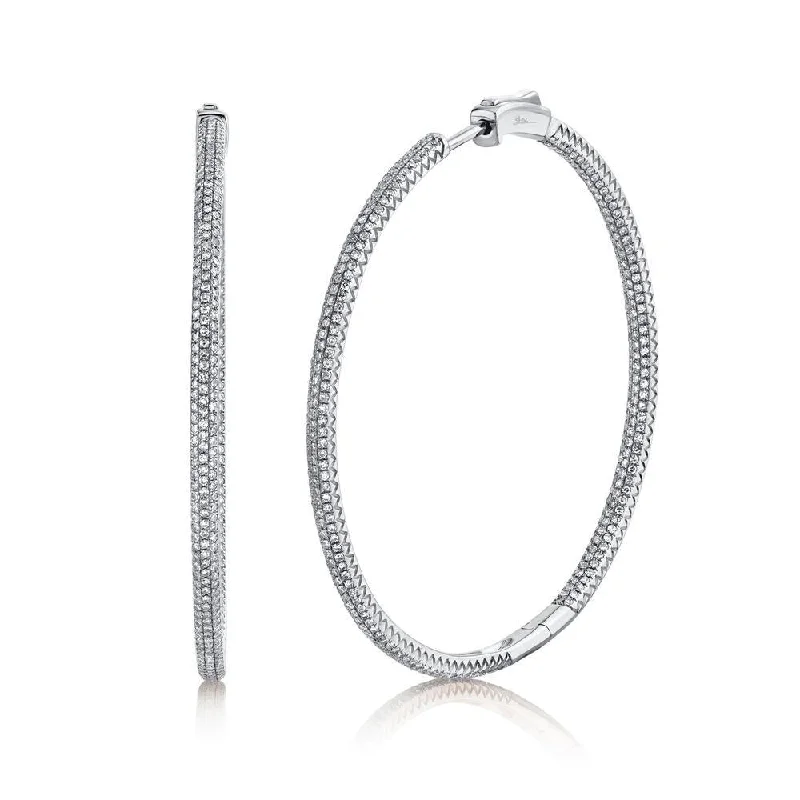 women's earrings with bezel-set stones -14K White Gold Diamond Pave Hoop Inside/Outside Earrings