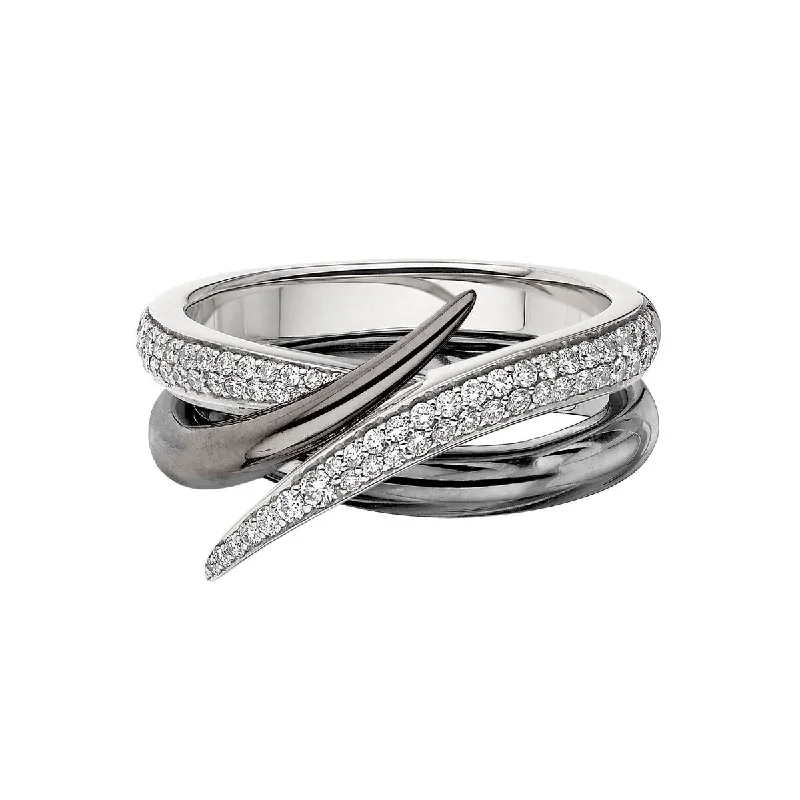 women's engagement rings with rose-cut diamond -Interlocking Duo Ring - Black Rhodium & White Diamond