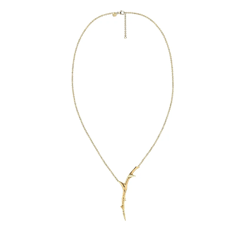 women's necklaces with aquamarine -Rose Thorn Single Drop Pendant - Yellow Gold Vermeil