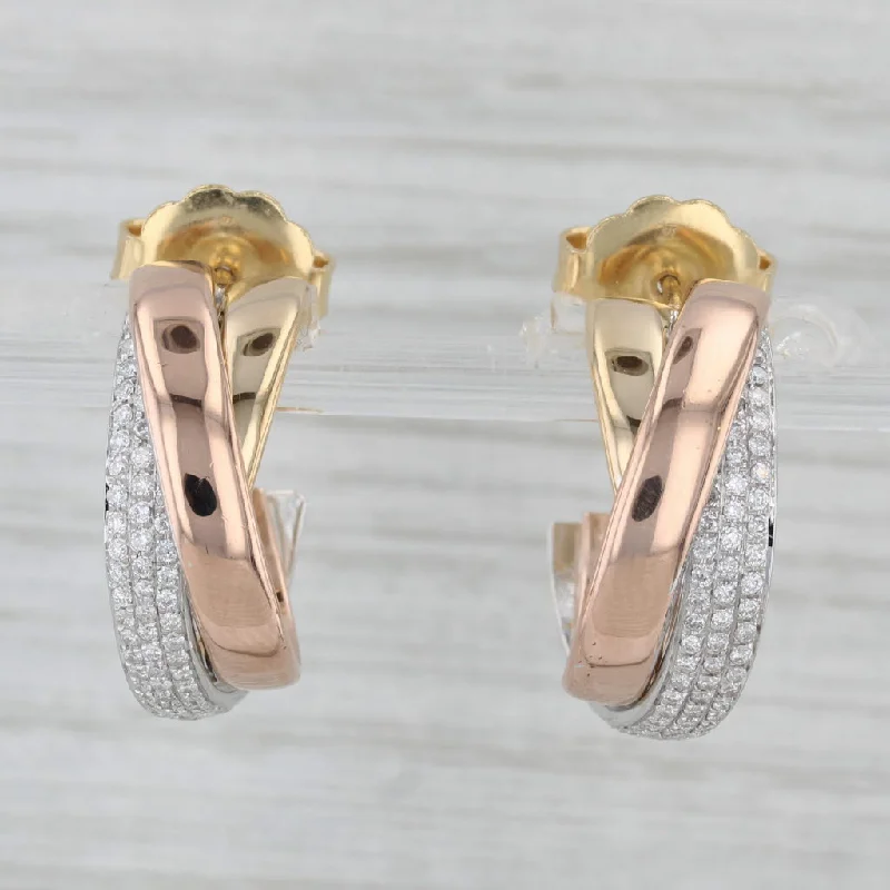 women's earrings with teardrop stones -0.90ctw Diamond Layered Hoop Earrings 18k Yellow White Rose Gold