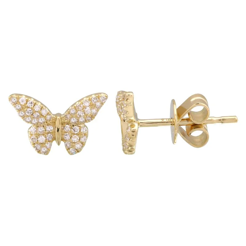 women's earrings with ribbon shape -14K Yellow Gold Butterfly Diamond Earrings