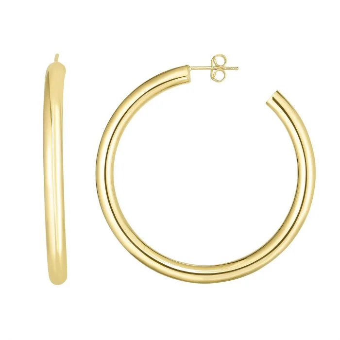 women's earrings with pearl -14k Yellow 50mm Polished tube Hoop 4mm Earrings