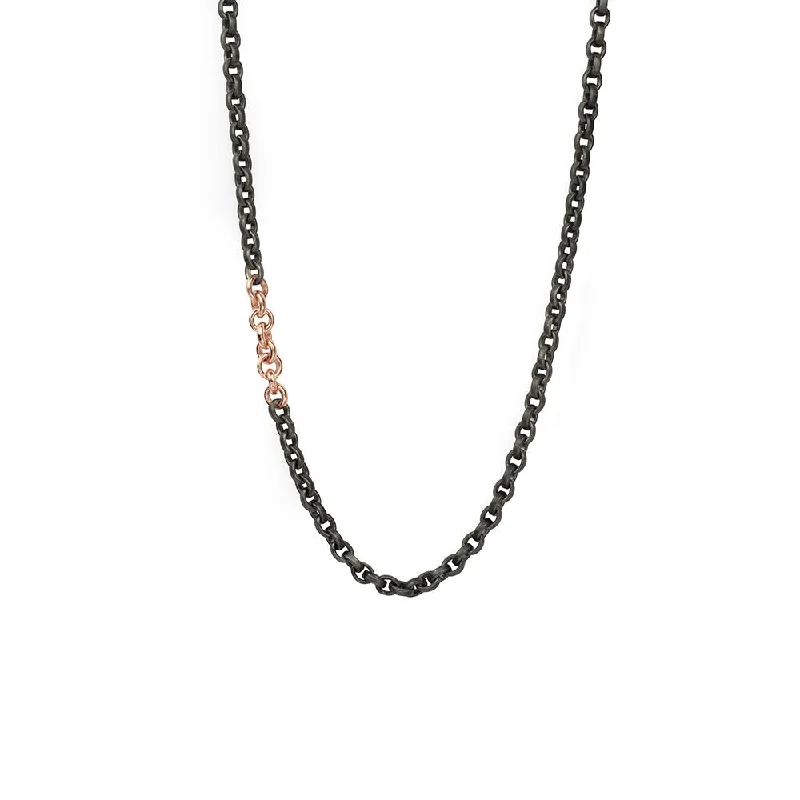 women's necklaces with round gemstone -Sterling Silver Black Rhodium and Rose Gold OLIVIA Chain