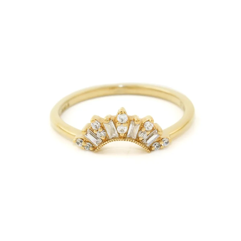 women's engagement rings with mixed metal band -14k Gold x 1/5ct Lab Diamond Contour Tiara Band