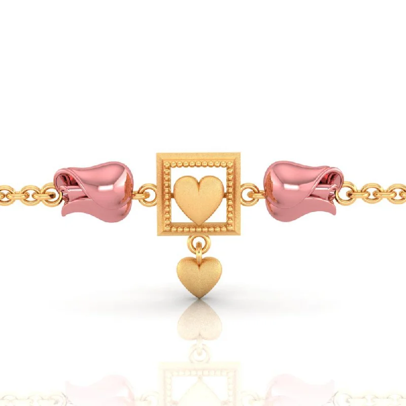 women's bracelets with tiny pendants -22k Square With Heart Centered Yellow Gold Bracelet