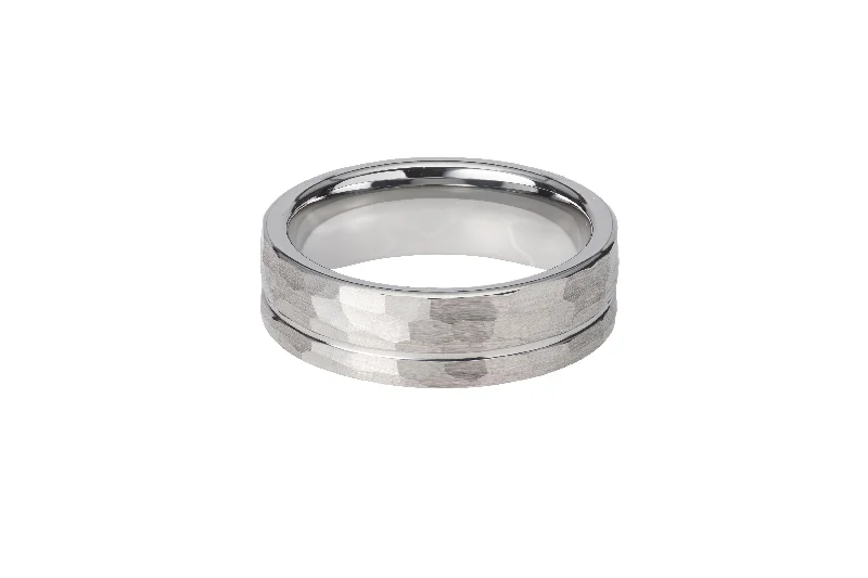 women's rings with princess-cut diamond -Unique & Co Tungsten Ring with Hammered Finish