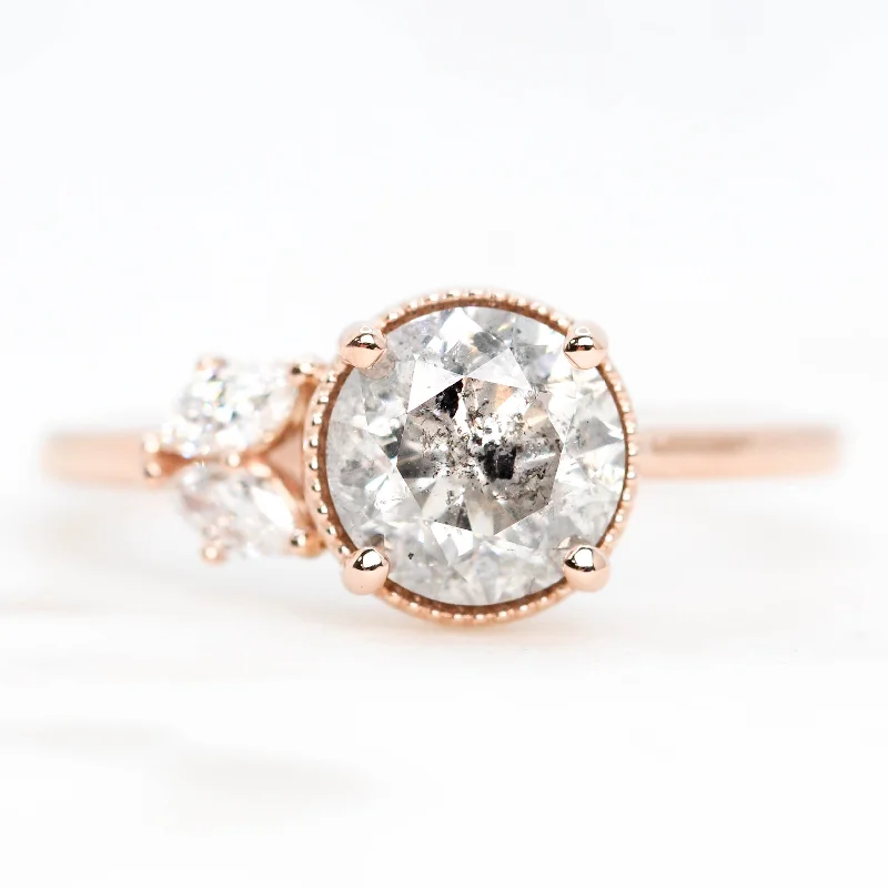 women's engagement rings with gemstone -Ariana Ring with a 1.54 Carat Round Salt and Pepper Diamond with White Diamond Accents in 14k Rose Gold - Ready to Size and Ship