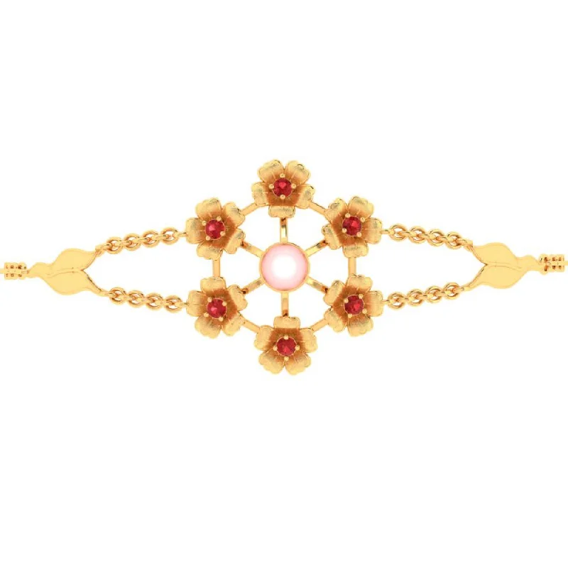 women's bracelets with polished gold -Multiple Flowers With Pink Stone 22k Gold Bracelet