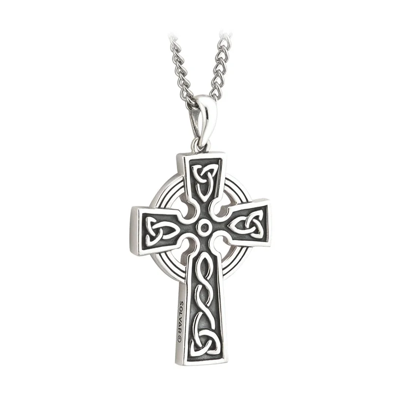 women's necklaces with adjustable chain -Silver Double Side Oxidized Cross On Steel Chain