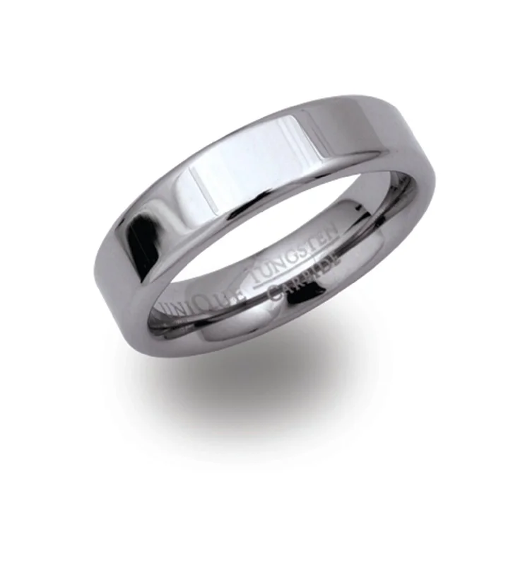 women's rings with diamond accents -Unique & Co 7mm Tungsten Flat Shaped Ring