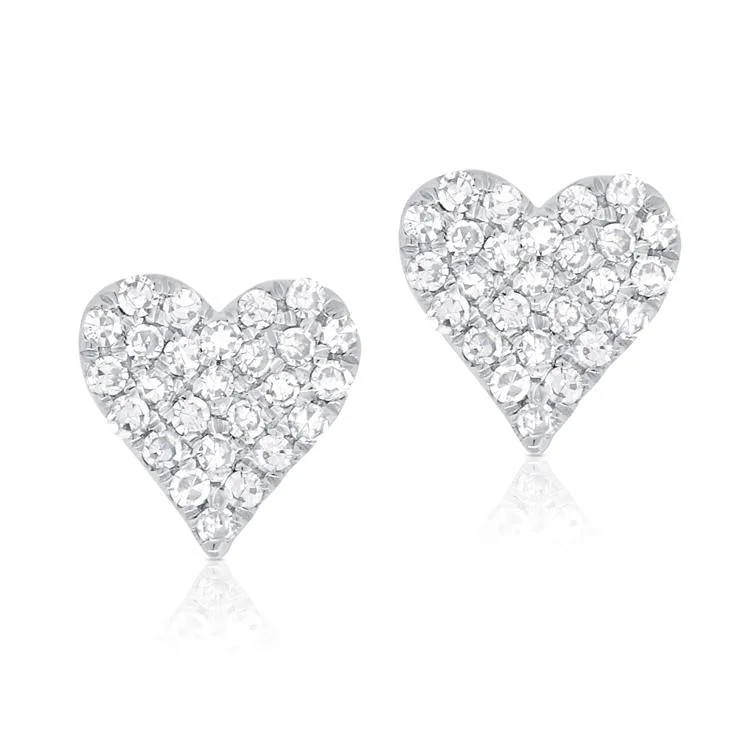 women's earrings with elongated look -14K White Gold Diamond Small Heart Stud Earrings