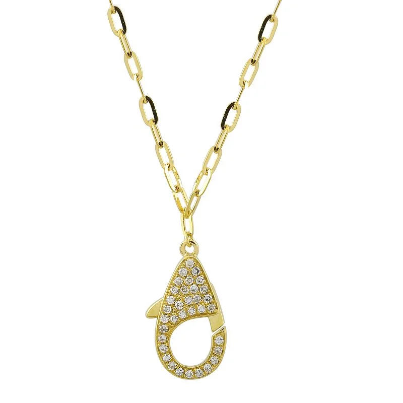 women's necklaces silver -14k Yellow Gold Diamond Clasp on Link Chain