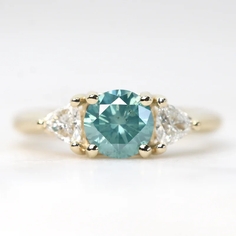 women's engagement rings with heart-shaped diamond -Nolen Ring with a 1.00 Carat Round Teal Diamond and White Accent Diamonds in 14k Yellow Gold - Ready to Size and Ship