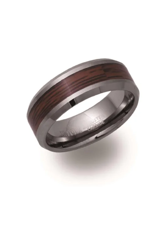 women's rings with three-stone design -Unique & Co 8mm Tungsten Ring with Wood Inlay