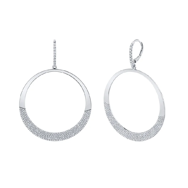 women's earrings with floating diamonds -14K White Gold Diamond Pave Circle Earrings