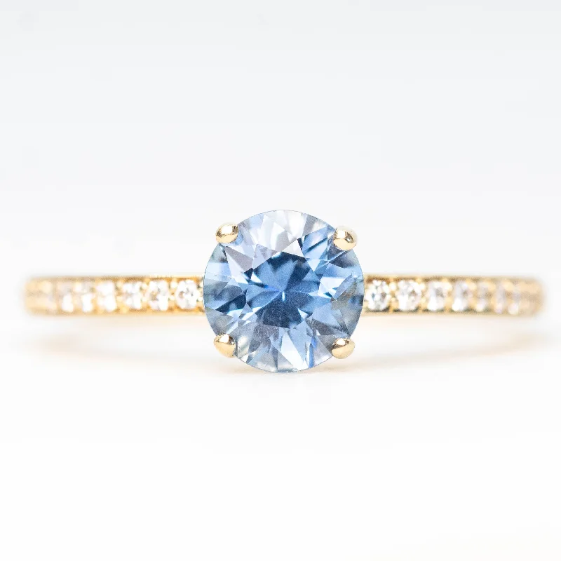 women's engagement rings with princess-cut stones -Imani Ring with a 0.96 Carat Blue Round Sapphire and White Accent Diamonds in 14k Yellow Gold -  Ready to Size and Ship