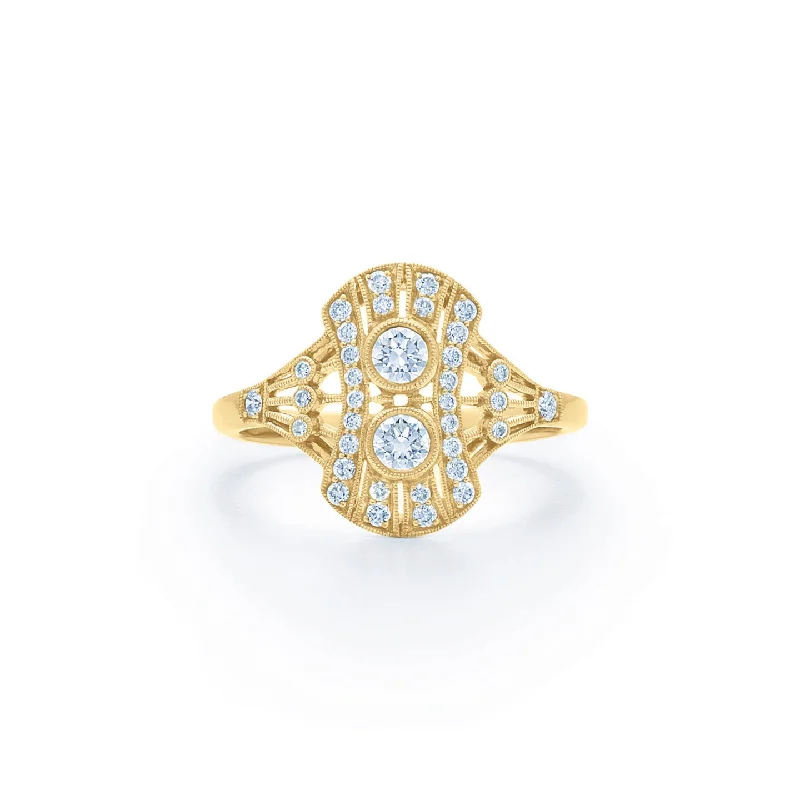 women's engagement rings with pear-shaped diamond -KWIAT Splendor Diamond Petite Filigree Ring R-28092-0-DIA-18KY