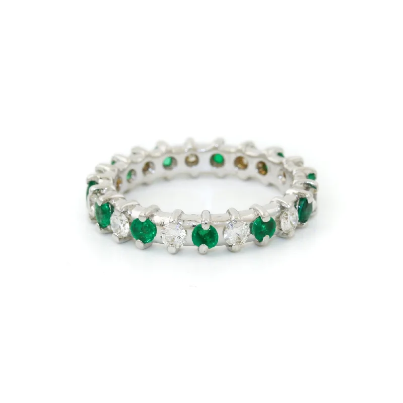 women's engagement rings with bold gemstone center -14k White Gold x .25ct Emerald & .33ct Diamond Infinity Band