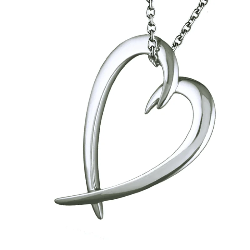 women's necklaces with mixed metal design -Hook Heart Pendant - Silver