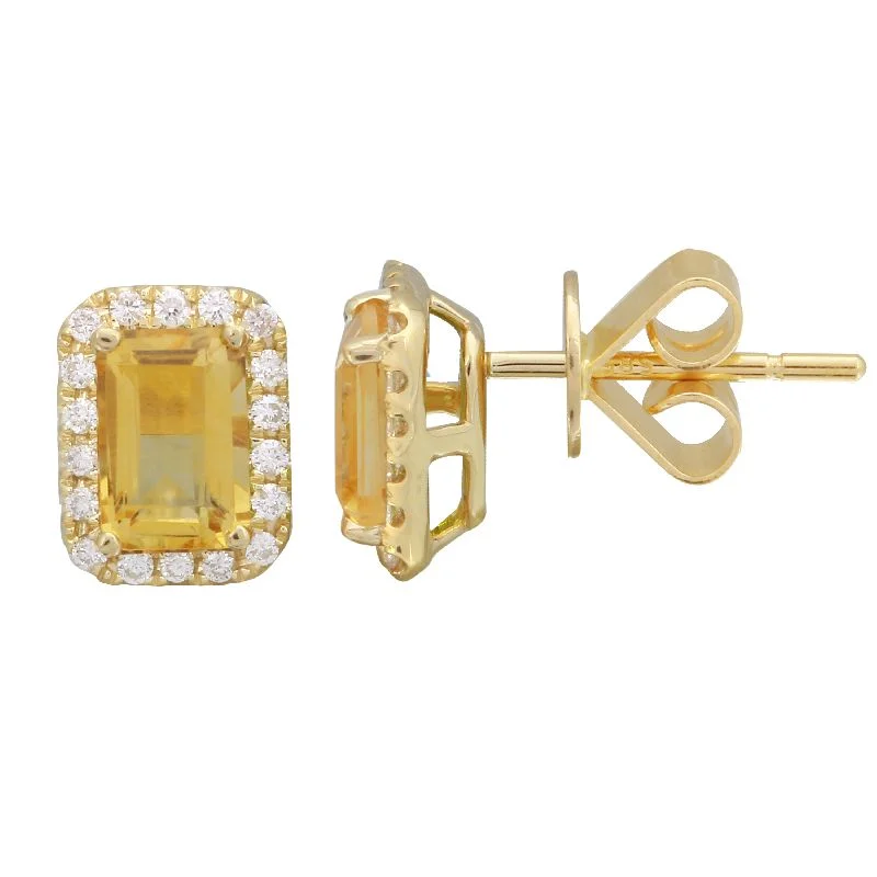 women's earrings with floating diamonds -14k Yellow Citrine Emerald Cut Gemstone Earrings