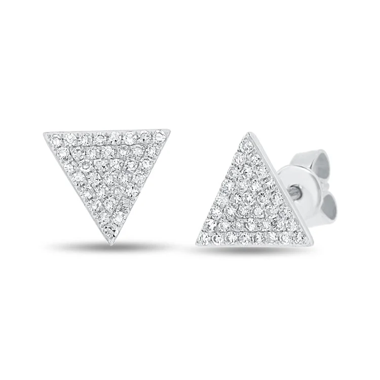 women's earrings with sparkling crystals -14K White Gold Diamond Triangle Earrings