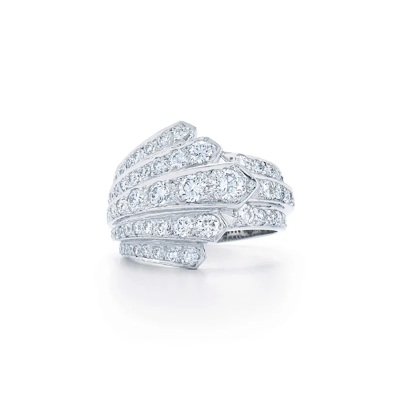 women's engagement rings with cushion-cut diamond -KWIAT Cascade Ring with Diamonds R-17634-0-DIA-18KW