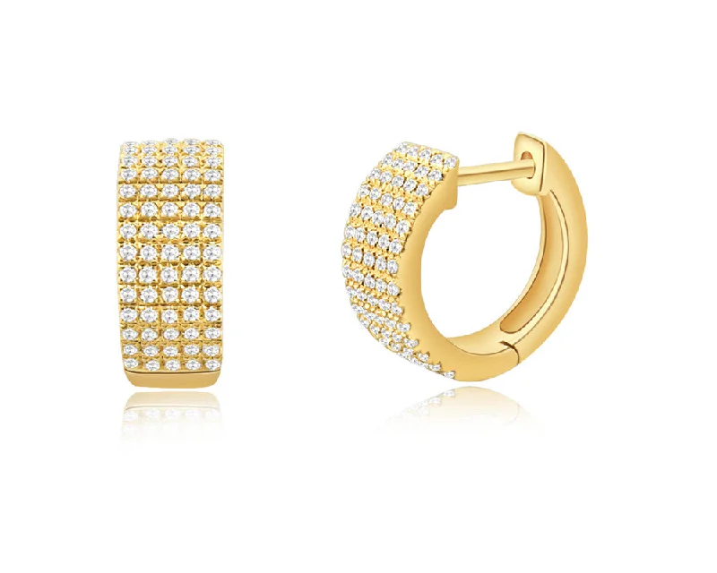 women's earrings with simple design -14K Yellow Gold Diamond Thick Huggie Earrings