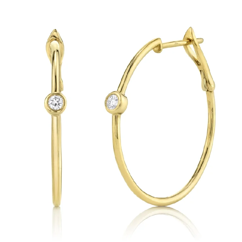 women's earrings with trendy look -14K Yellow Gold Diamond Bezel Hoop Earring