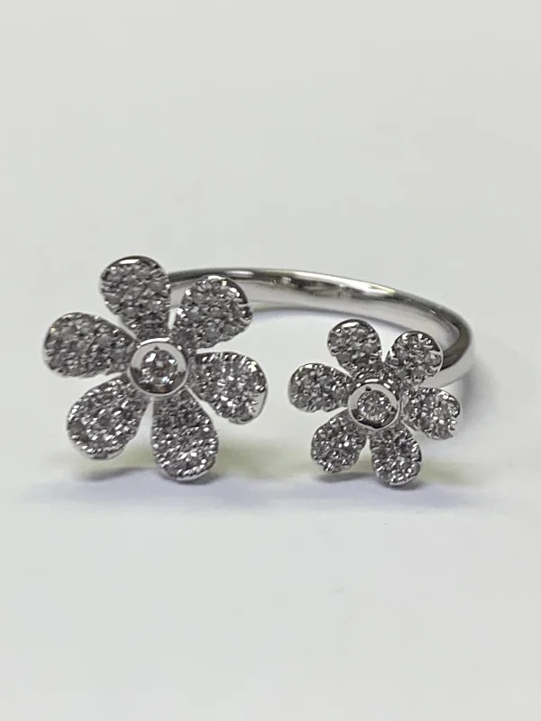 women's rings with open band -White Gold Flower Ring