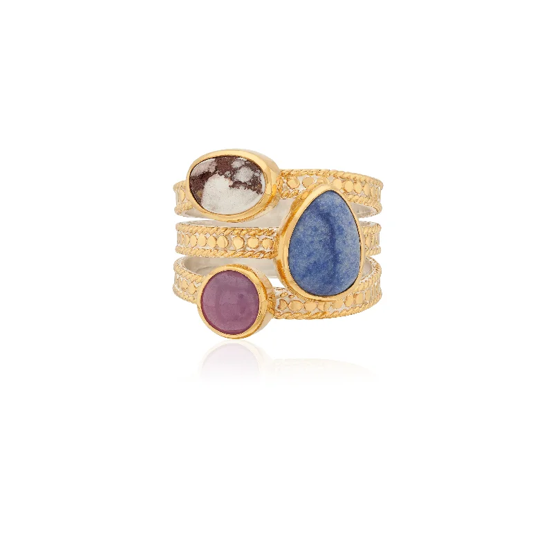 women's rings with diamond band -Anna Beck Multi-Stone Faux Stack Ring