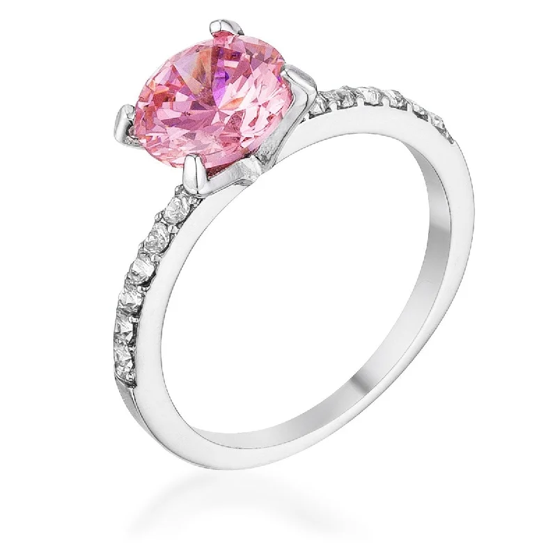 women's engagement rings with geometric design -Cicelia Pink CZ Rhodium Cocktail Ring | 2.5ct