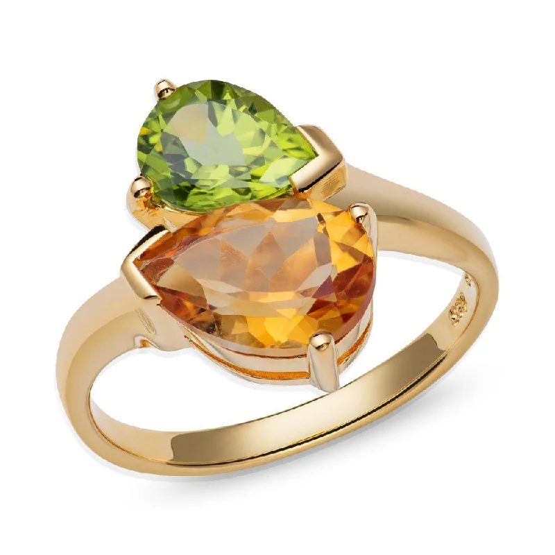 women's rings with traditional design -Unique & Co Gold Citrine and Peridot Teardrop Ring