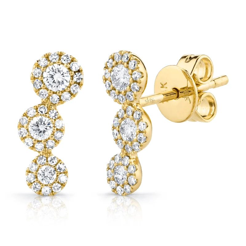 women's earrings with sophisticated touch -14K Yellow Gold Diamond Triple Halo Ear Climbers