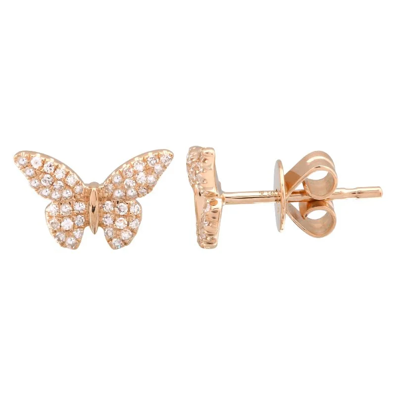 women's earrings with celestial drop -14K Rose Gold Butterfly Diamond Earrings