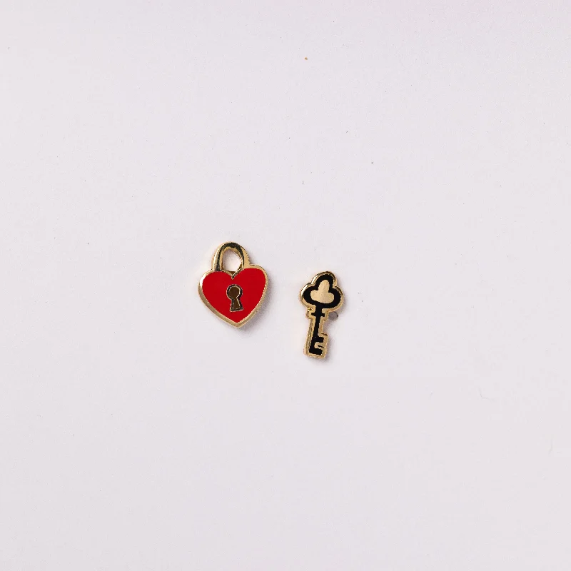 women's earrings with elongated look -Heart Lock & Key Earrings