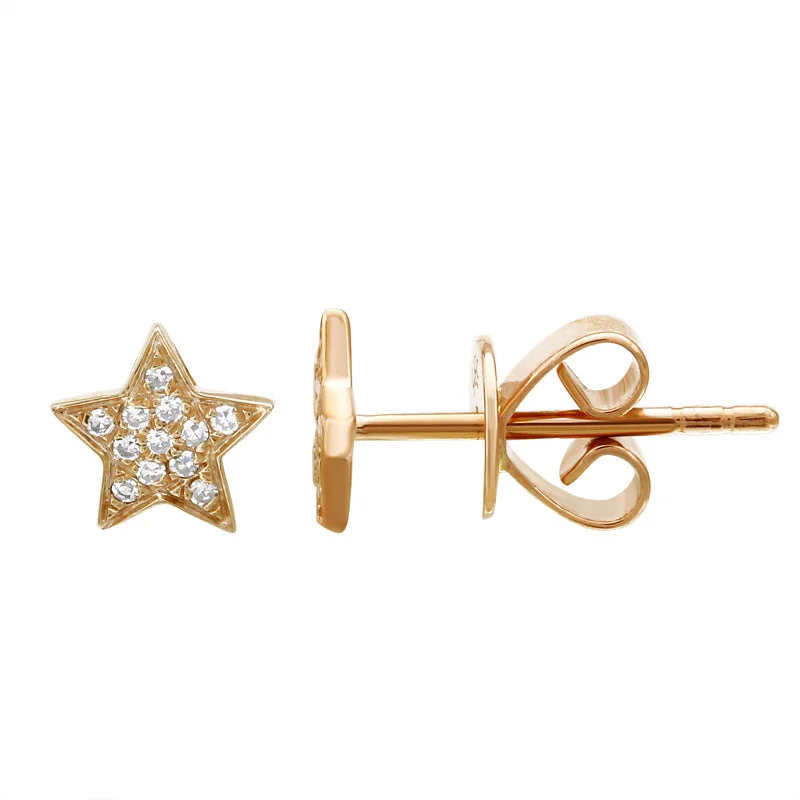 women's earrings with huggie design -14K Yellow Gold Mini Diamond Star Earrings