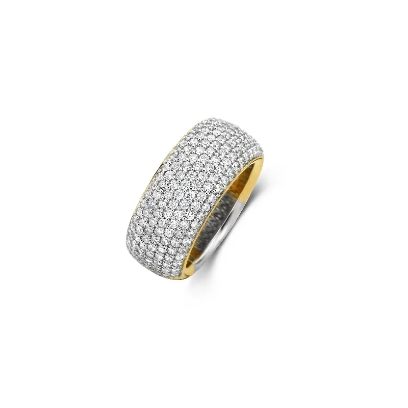 women's rings with gemstone accent -Ti Sento Wide Pave Band Ring