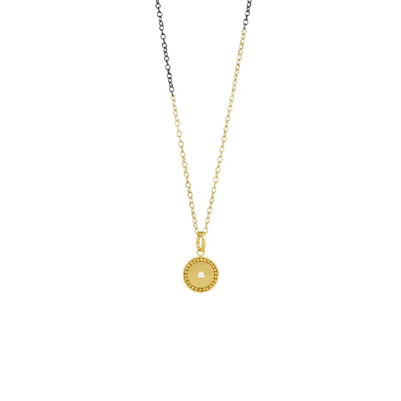 women's necklaces with diamond accents -14 Karat Yellow Gold ZAN Disc Pendant with Single Diamond