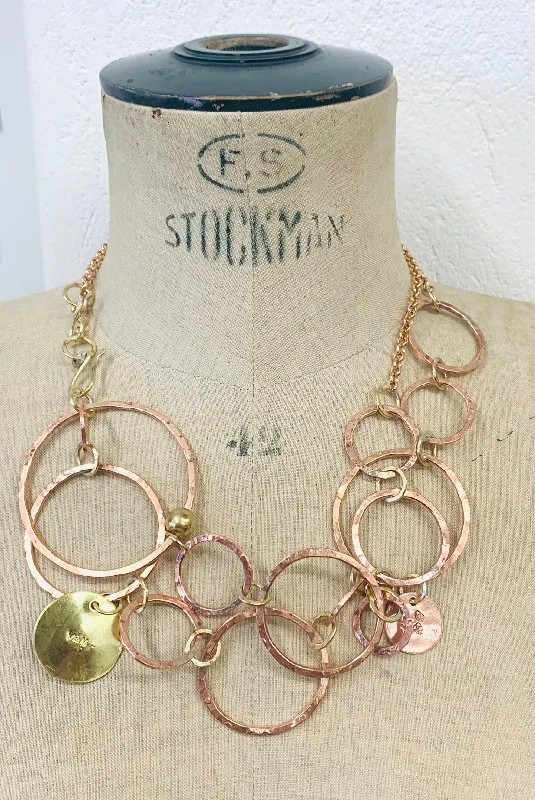 women's necklaces with hammered finish -Long Hoop circle copper