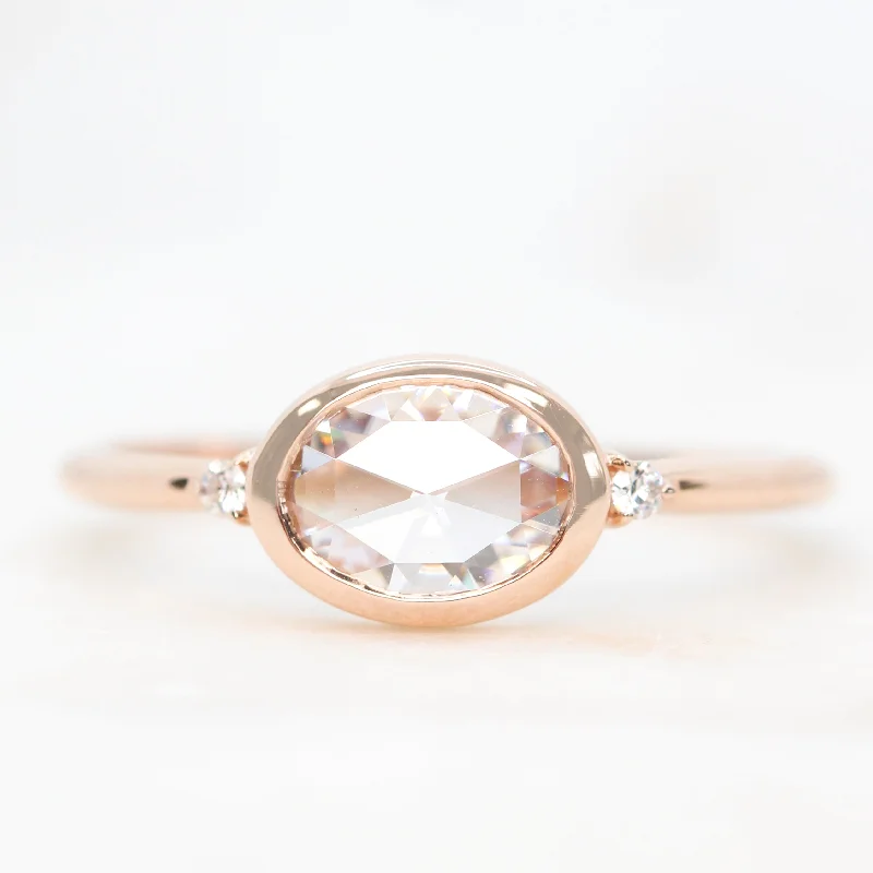 women's rings with gemstone accent -Beatrice Ring with a 0.5 Carat Clear Oval Moissanite and Round Accent Moissanites - Made to Order, Your Choice of Gold